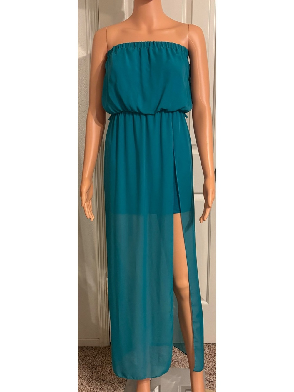 Foreign Exchange Teal High-Low Maxi Dress with Side Slit Never Worn